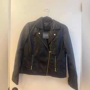 Baccini Black Faux Leather Jacket Petite Medium